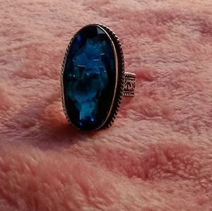Oval Size 8 Blue Sapphire Quartz Statement Ring